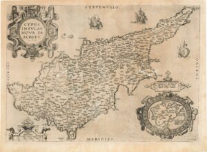 Old map of Cyprus, 1573, by Abraham Ortelius